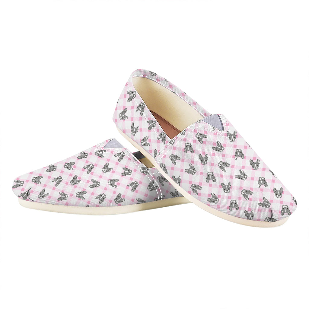 Pink Boston Terrier Plaid Print Casual Shoes