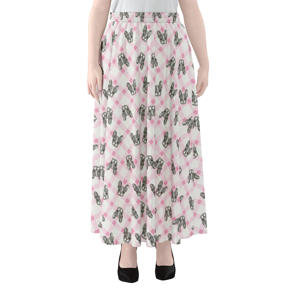 Pink Boston Terrier Plaid Print Chiffon Maxi Skirt