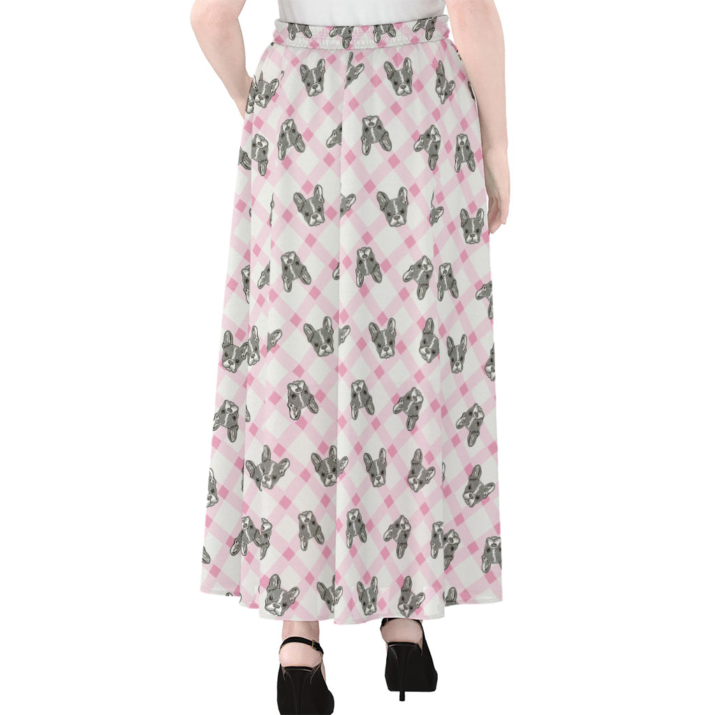 Pink Boston Terrier Plaid Print Chiffon Maxi Skirt