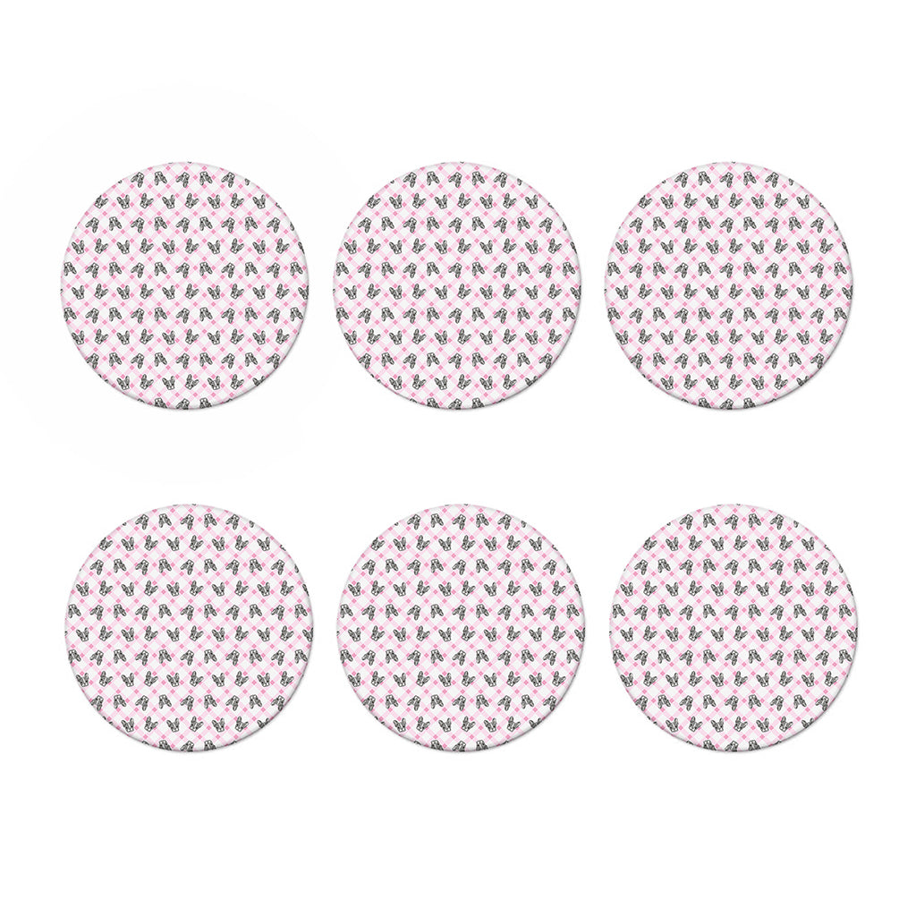 Pink Boston Terrier Plaid Print Coaster Set