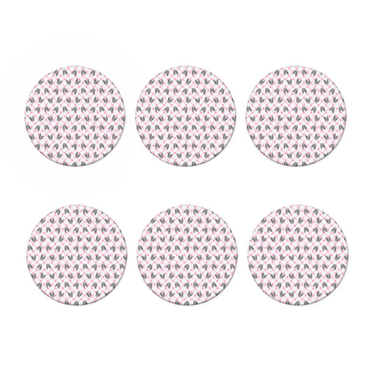 Pink Boston Terrier Plaid Print Coaster Set