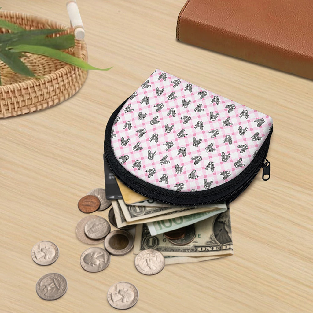 Pink Boston Terrier Plaid Print Coin Purse