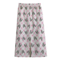 Pink Boston Terrier Plaid Print Cotton Front Slit Maxi Skirt