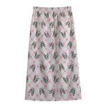 Pink Boston Terrier Plaid Print Cotton Front Slit Maxi Skirt