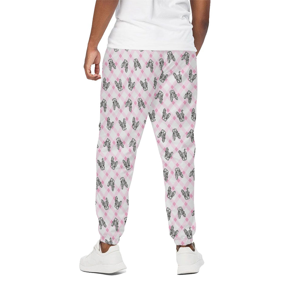 Pink Boston Terrier Plaid Print Cotton Pants