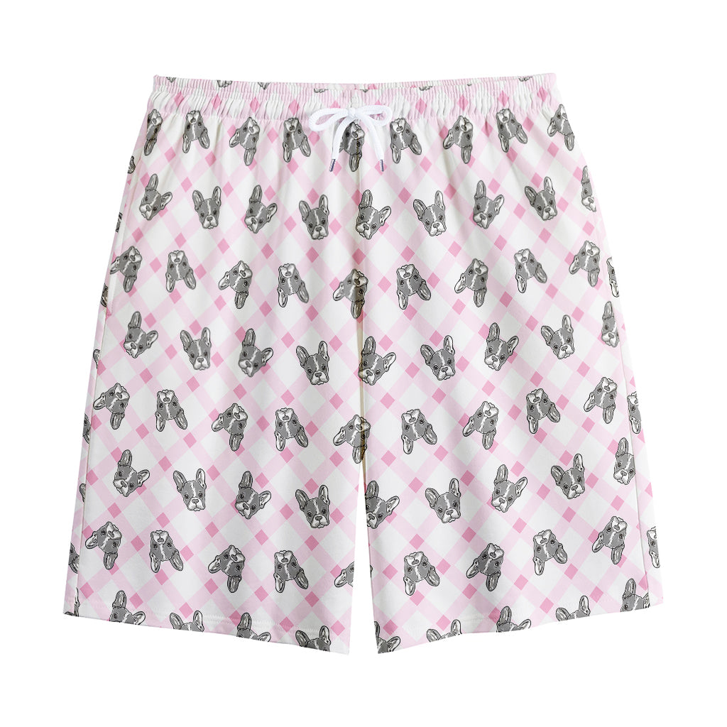 Pink Boston Terrier Plaid Print Cotton Shorts