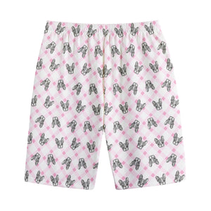 Pink Boston Terrier Plaid Print Cotton Shorts