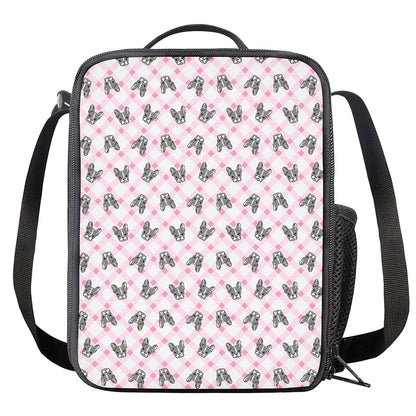 Pink Boston Terrier Plaid Print Crossbody Lunch Bag