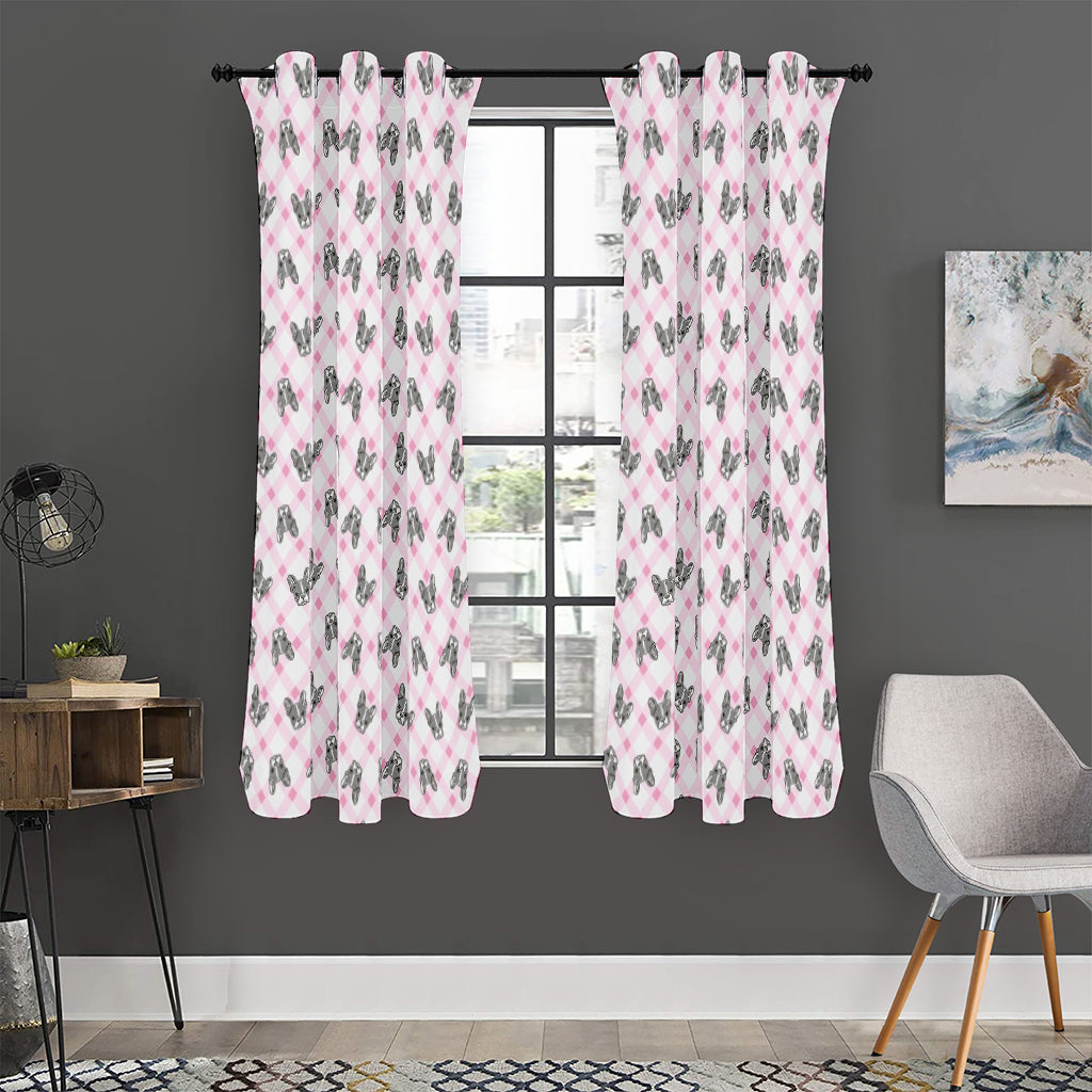 Pink Boston Terrier Plaid Print Curtain