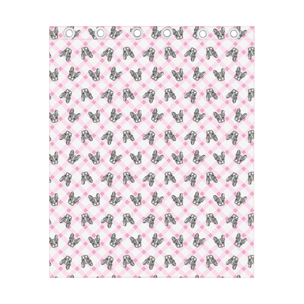 Pink Boston Terrier Plaid Print Curtain