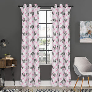 Pink Boston Terrier Plaid Print Curtain