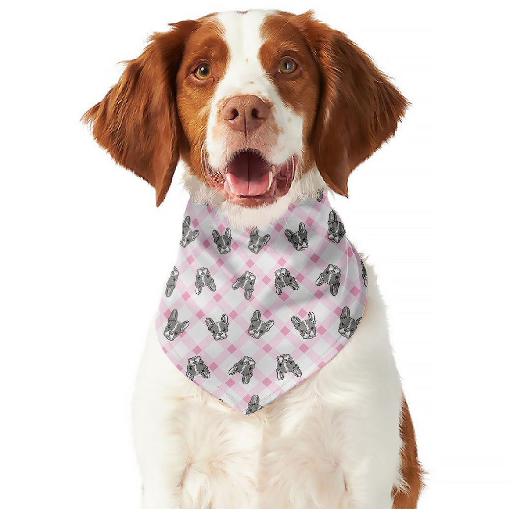 Pink Boston Terrier Plaid Print Dog Bandana