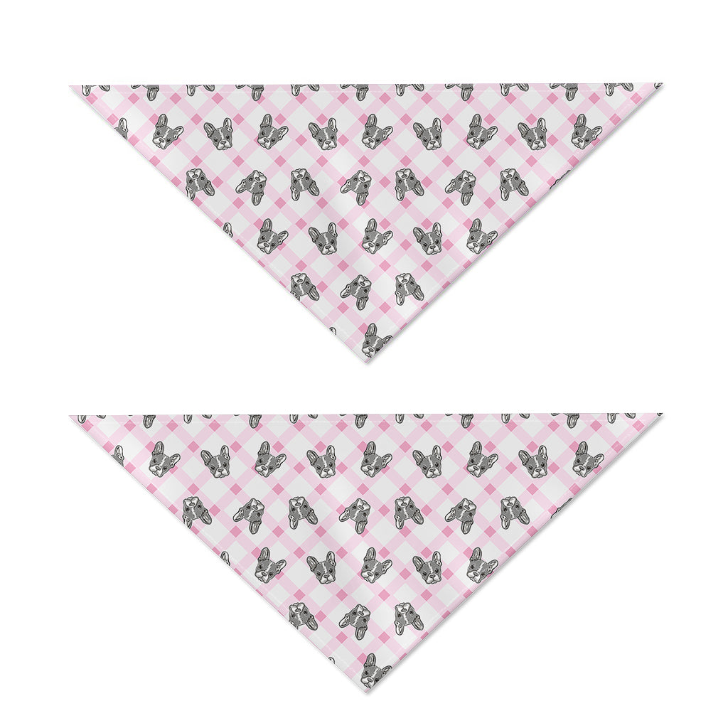 Pink Boston Terrier Plaid Print Dog Bandana