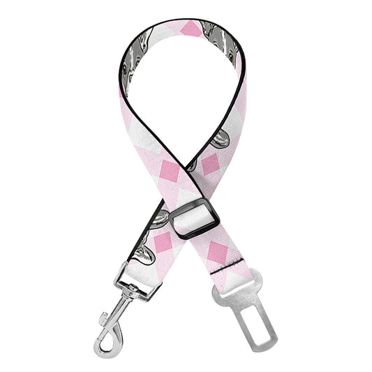 Pink Boston Terrier Plaid Print Dog Seat Belt