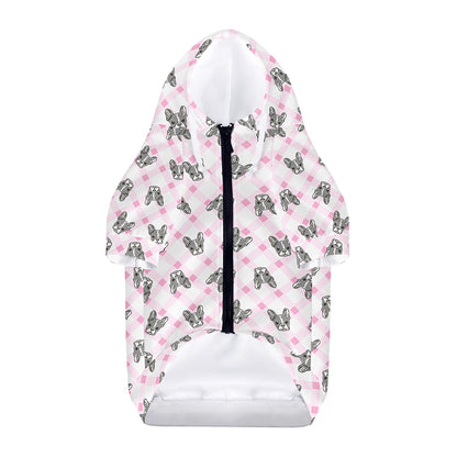 Pink Boston Terrier Plaid Print Dog Zip Up Hoodie