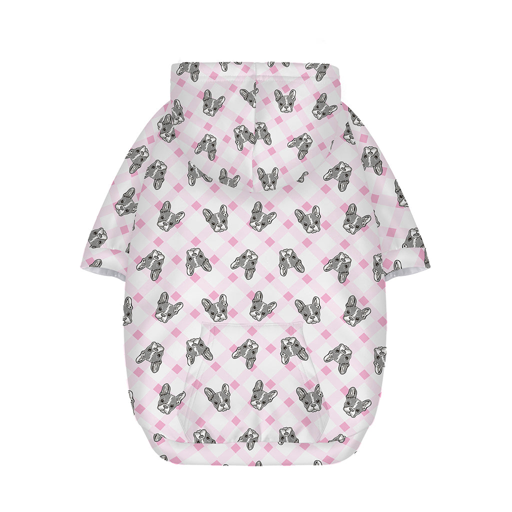 Pink Boston Terrier Plaid Print Dog Zip Up Hoodie