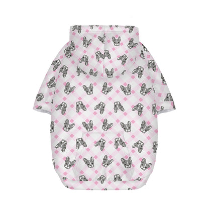 Pink Boston Terrier Plaid Print Dog Zip Up Hoodie