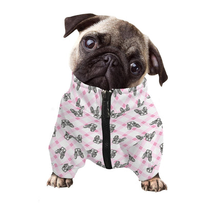 Pink Boston Terrier Plaid Print Dog Zip Up Jacket
