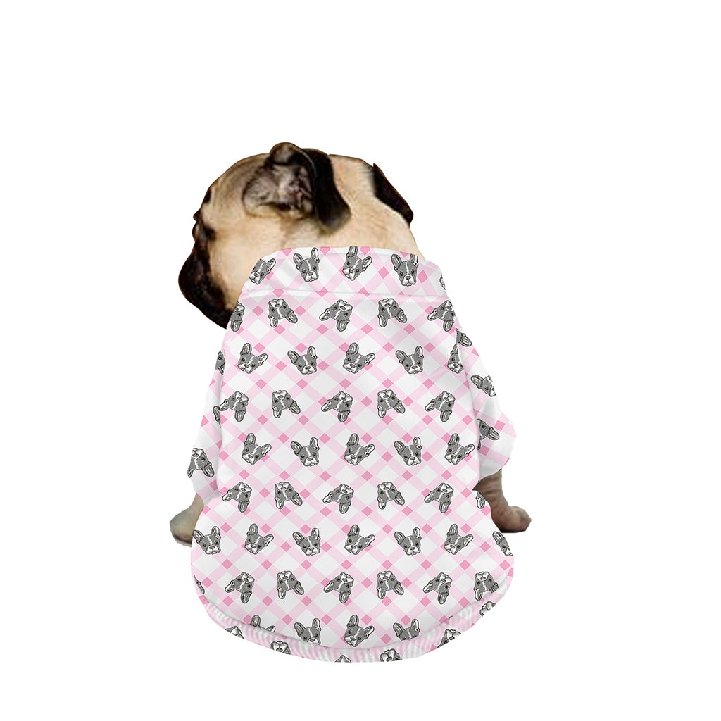 Pink Boston Terrier Plaid Print Dog Zip Up Jacket