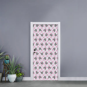 Pink Boston Terrier Plaid Print Door Sticker