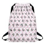 Pink Boston Terrier Plaid Print Drawstring Backpack