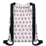 Pink Boston Terrier Plaid Print Drawstring Backpack