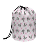 Pink Boston Terrier Plaid Print Drawstring Makeup Bag