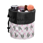 Pink Boston Terrier Plaid Print Drawstring Makeup Bag