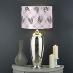 Pink Boston Terrier Plaid Print Drum Lamp Shade