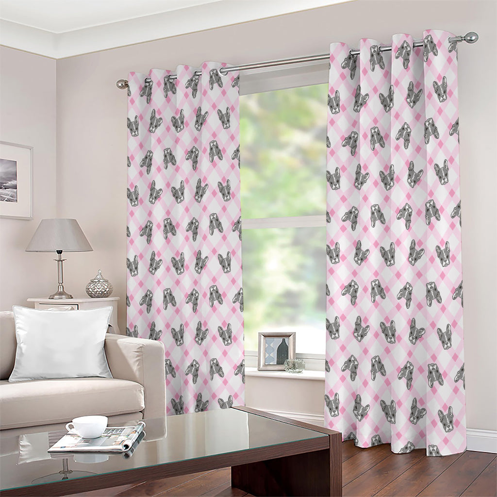 Pink Boston Terrier Plaid Print Extra Wide Grommet Curtains