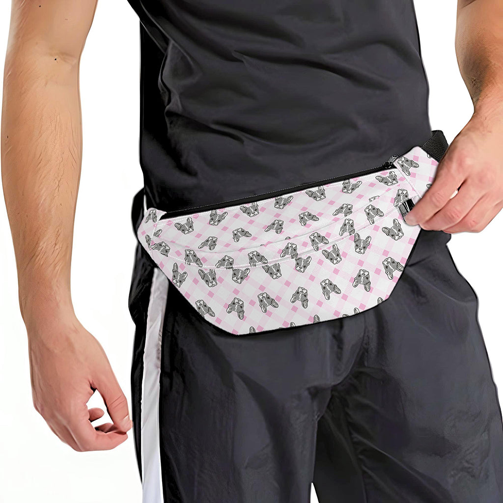 Pink Boston Terrier Plaid Print Fanny Pack