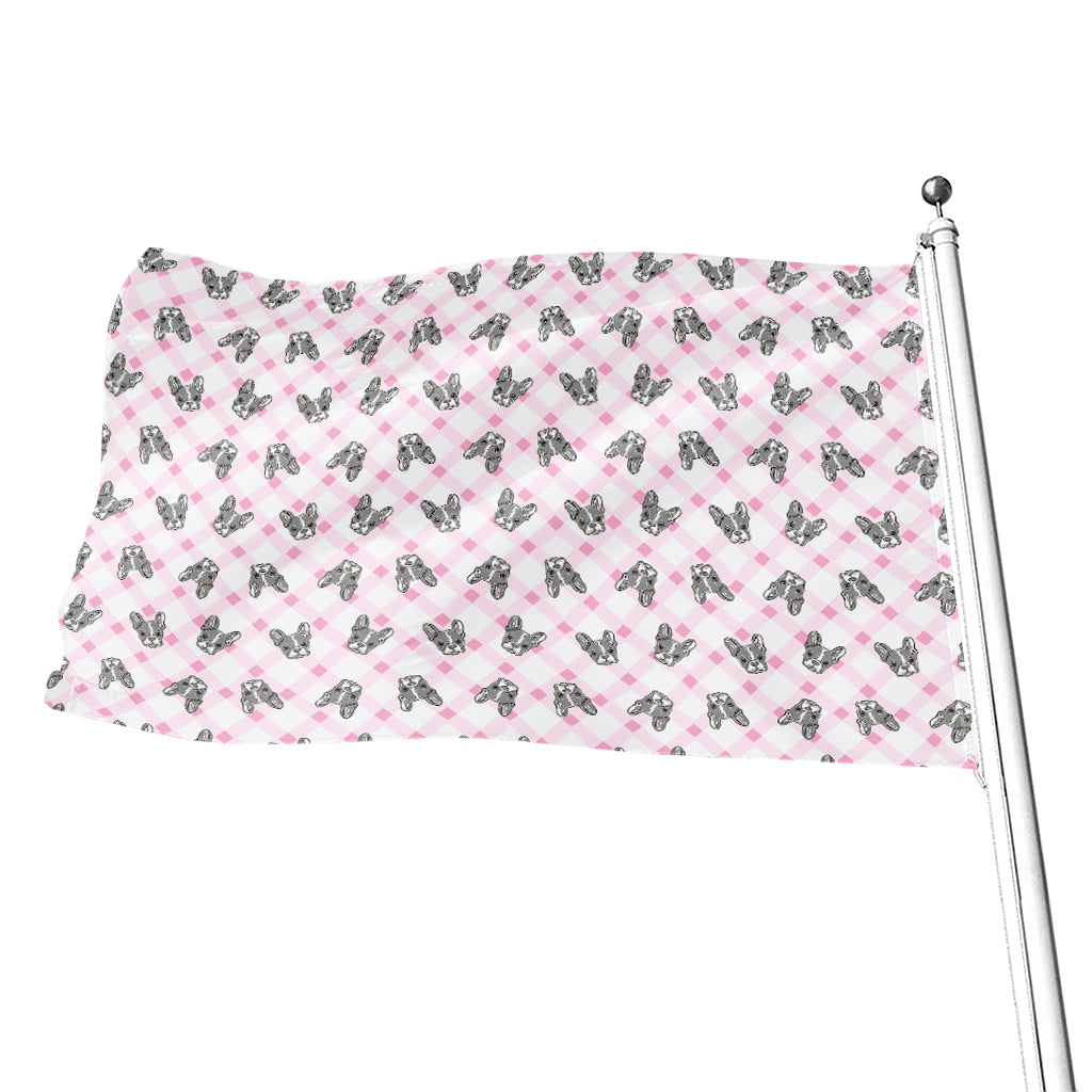 Pink Boston Terrier Plaid Print Flag