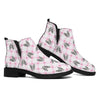 Pink Boston Terrier Plaid Print Flat Ankle Boots
