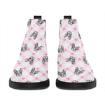 Pink Boston Terrier Plaid Print Flat Ankle Boots