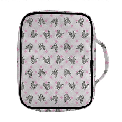 Pink Boston Terrier Plaid Print Front Pocket Bible Bag
