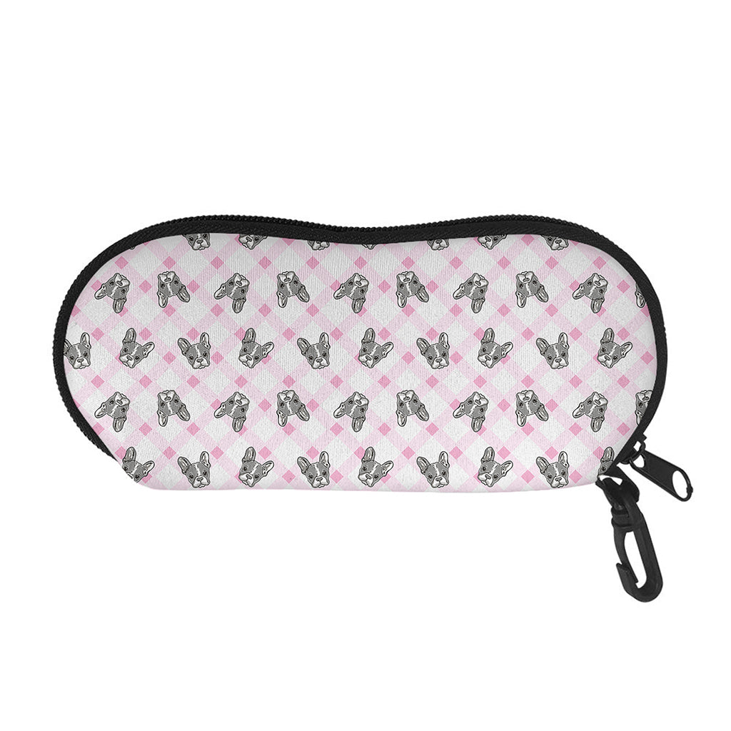 Pink Boston Terrier Plaid Print Glasses Case