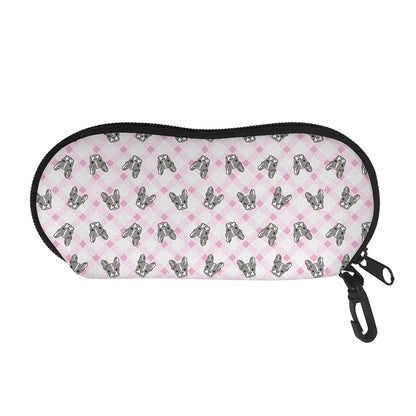 Pink Boston Terrier Plaid Print Glasses Case