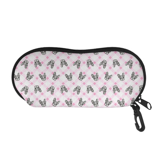 Pink Boston Terrier Plaid Print Glasses Case