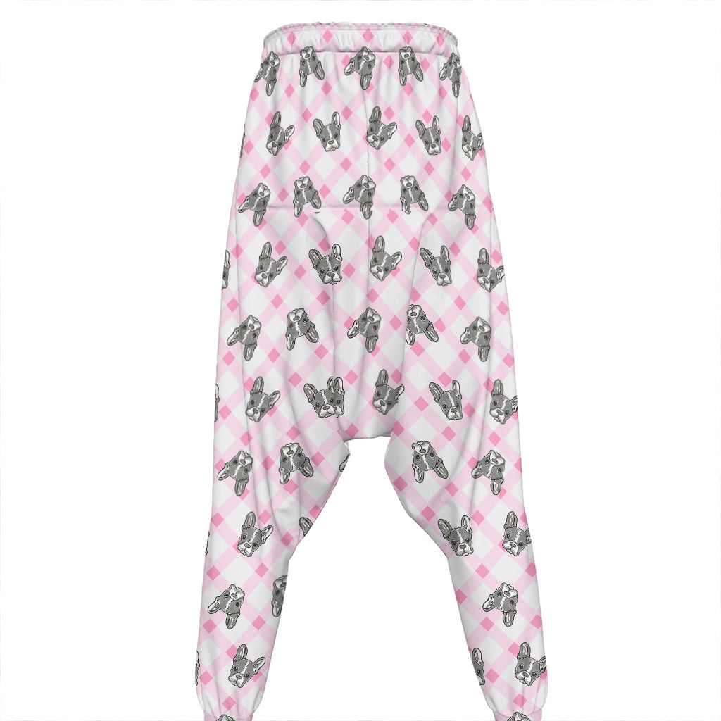 Pink Boston Terrier Plaid Print Hammer Pants