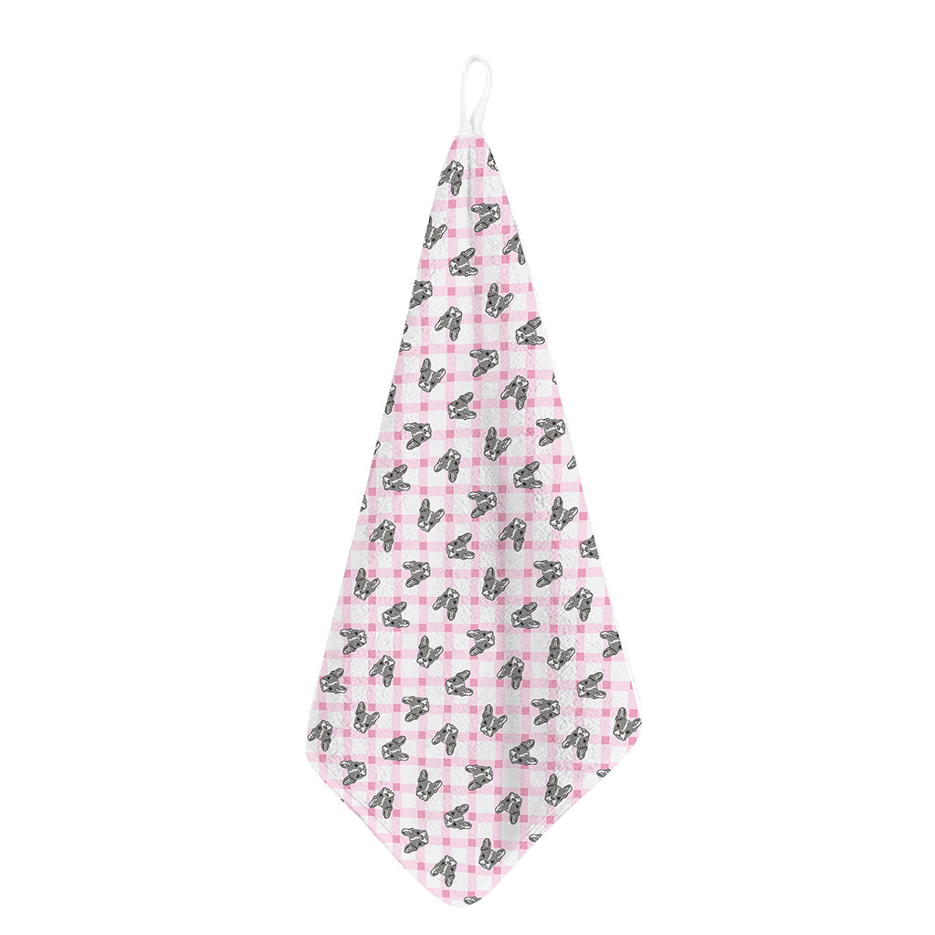 Pink Boston Terrier Plaid Print Hand Towel