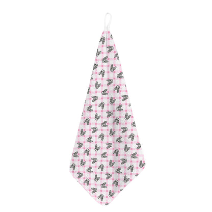 Pink Boston Terrier Plaid Print Hand Towel