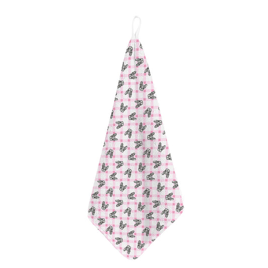 Pink Boston Terrier Plaid Print Hand Towel