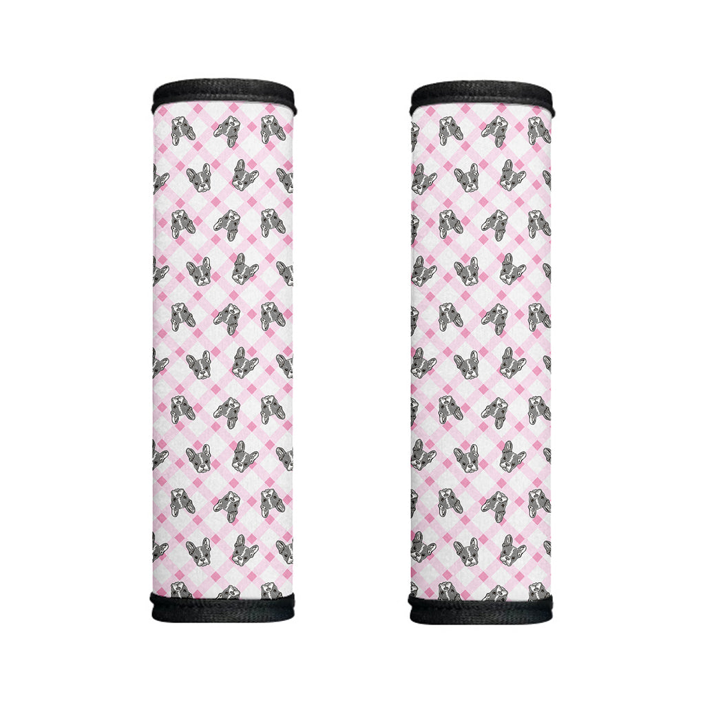 Pink Boston Terrier Plaid Print Handle Covers