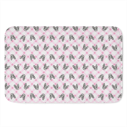 Pink Boston Terrier Plaid Print Indoor Door Mat