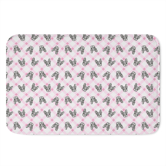 Pink Boston Terrier Plaid Print Indoor Door Mat
