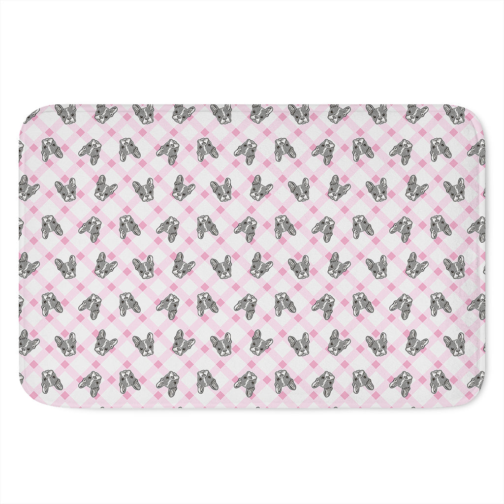 Pink Boston Terrier Plaid Print Indoor Door Mat