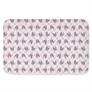 Pink Boston Terrier Plaid Print Indoor Door Mat