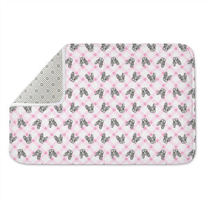 Pink Boston Terrier Plaid Print Indoor Door Mat