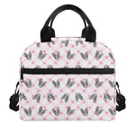 Pink Boston Terrier Plaid Print Insulated Lunch Bag