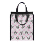 Pink Boston Terrier Plaid Print Insulated Lunch Tote
